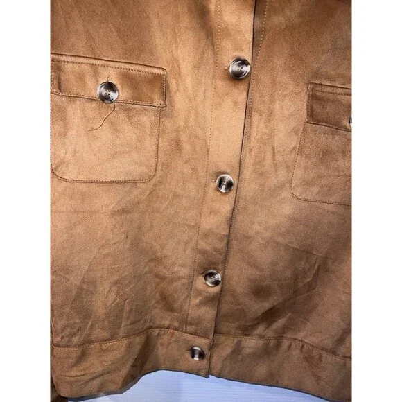 Kendall + Kylie Cropped jacket womens Sz L faux suede button front boho western - Picture 3 of 9